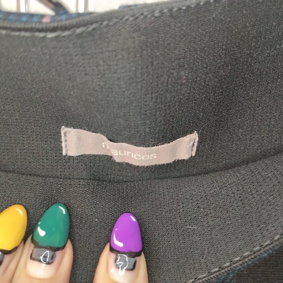 L - Maurices High Rise blue plaid striped slimming ponte legging elastic waist - Picture 3 of 5